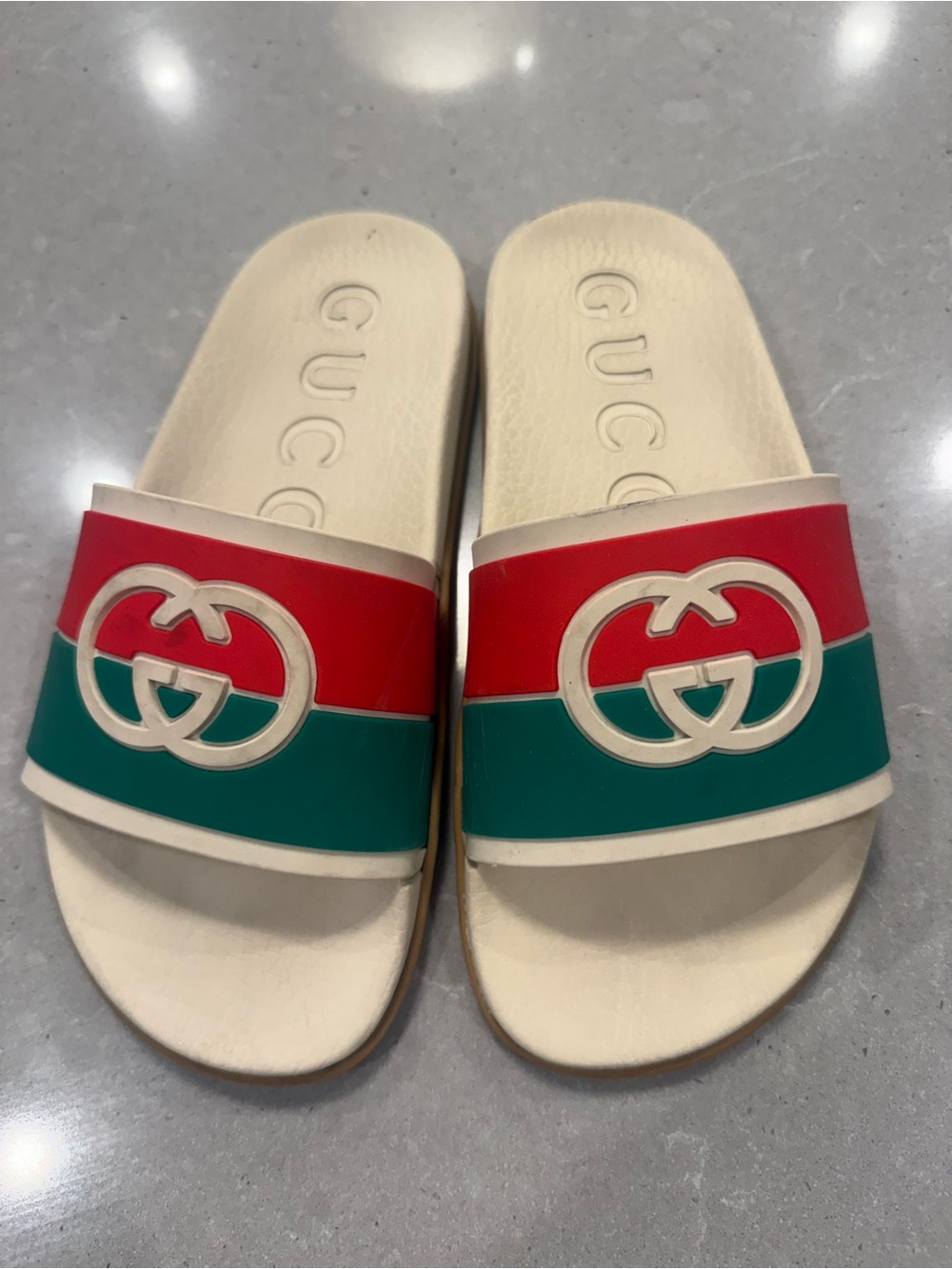 Gucci Red and Green Double-G Rubber Slide Sandals